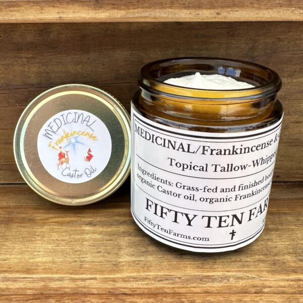 4 ounce open jar of medicinal Frankincense whipped tallow